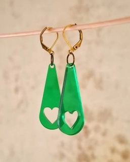 Slzy se srdíčkem, průsvitné visací náušnice